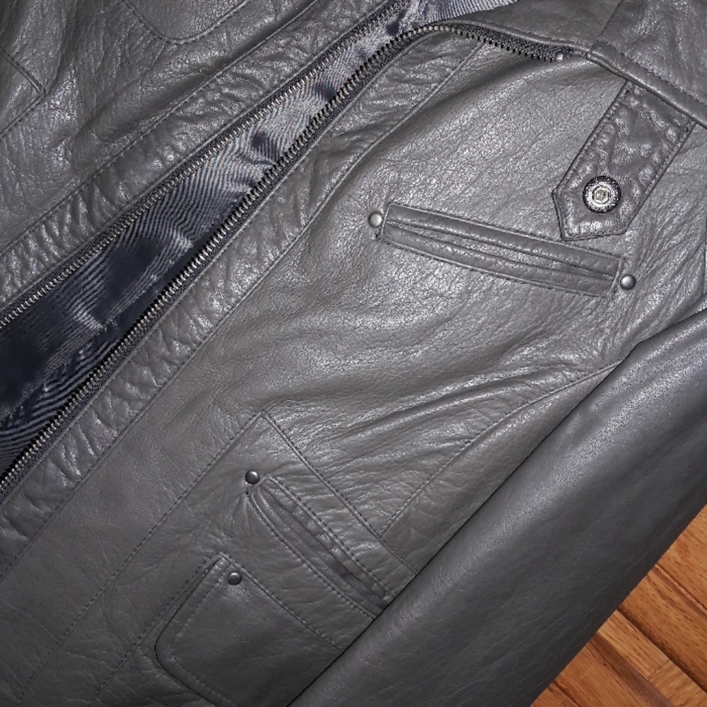 Boston Proper, Gray Leather Jacket, 6 - Picture 5 of 7